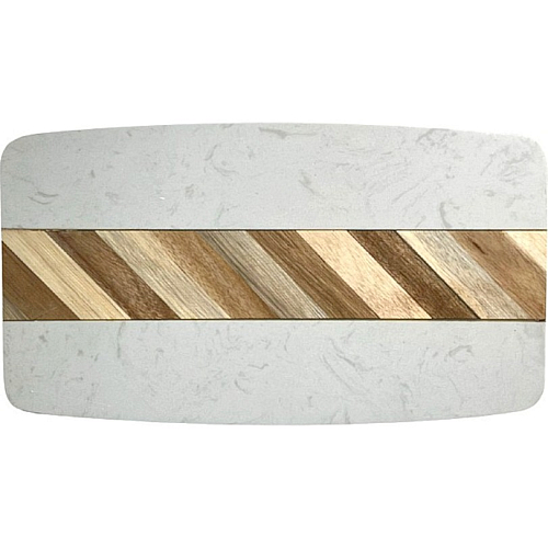 Блюдо для подачи овал. 32*18 см. белое, мармор, с дерев. вставкой MG /1/