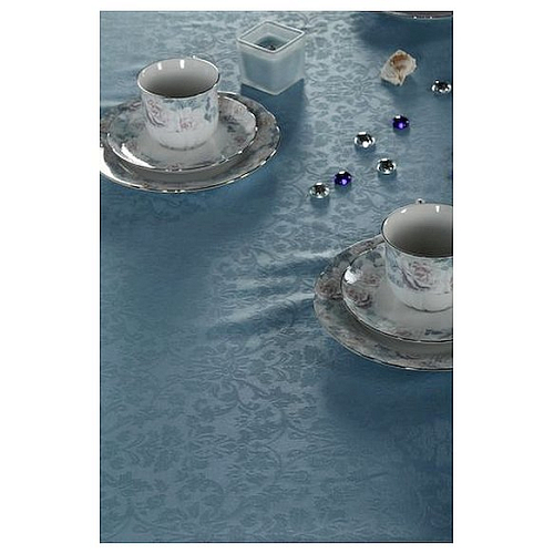 Скатерть 145*250 см. голубая мелкий цветок /3/