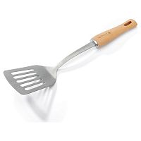 Лопатка 35 см. изогнутая рабочая часть 10*8 см. нерж. перфорированная широкая с деревянной ручкой De Buyer /1/72/