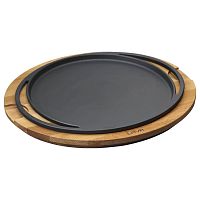 Сковорода порц. d=28 см. чугун, черная, подставка дерево LAVA