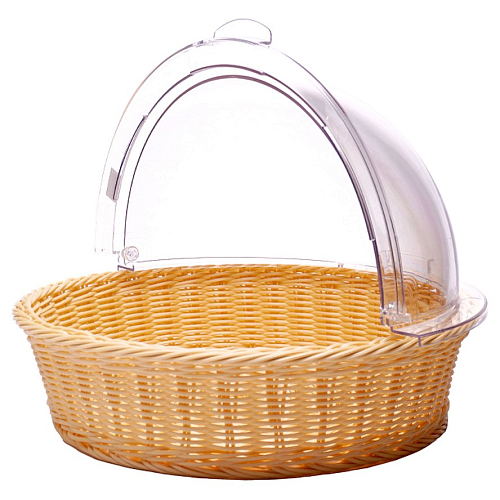 Корзина для хлеба круглая d=40 см. h=10 см. бежевая полиротанг с крышкой Roll-Top MGprof /1/