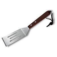 Лопатка 20,5 см. изогнутая рабочая часть 8*4 см. нерж. перфорированная узкая с деревянной ручкой MGsteel /1/6/