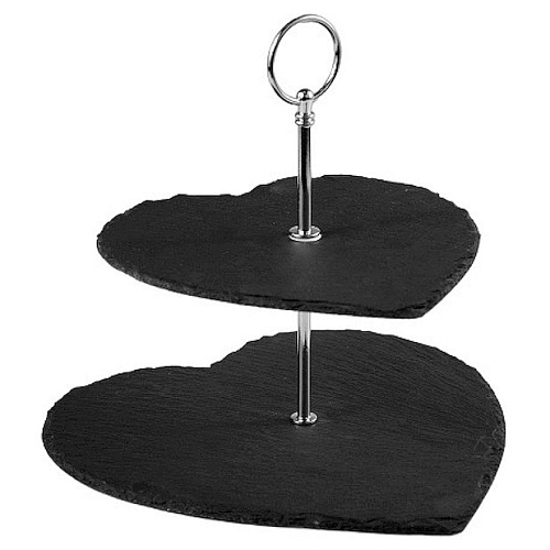 Этажерка 2-х ярусная 20*20/25*25 см. h=23 см. сердце черная, сланец MGprof /1/10/