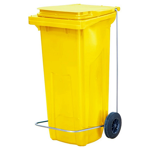 Бак для мусора 120 л. 55*45*96 см. желтый, с крышкой на колёсах с педалью /1/