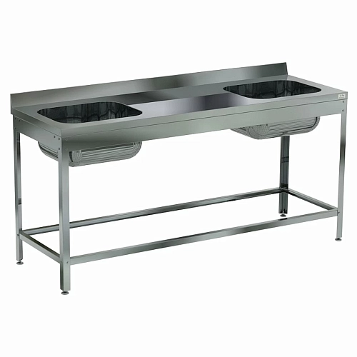 Ванна моечная цельнотянутая двухсекционная с рабочей поверхностью Кобор ВМЦР/2-180/70 Л/Ц/П