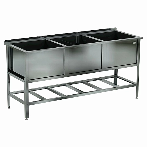 Ванна моечная трехсекционная сварная с бортом Кобор ВМСБ/3-198/70/430