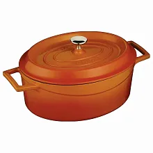 Кастрюля порц. 0,42 л. чугун l=9*12 см. h=6 см, овальн., оранжевая "TRENDY" LAVA
