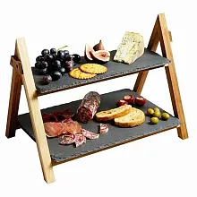 Этажерка 2-х ярусная 35,5*14/35,5*24,5см. h=29 см. деревянное основание ,черная, сланец MGprof /1/