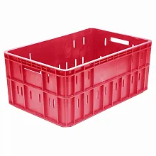 Ящик 603*403*260 мм. колбасный прямой перфорированный, дно сплошное, красный /1/36/