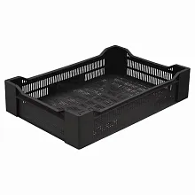 Ящик 600*400*135 мм. ягодный прямой перфорированный, черный /1/72/