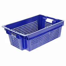 Ящик 600*400*200 мм. для овощей конусный перфорированный дно сплошное, синий /1/140/