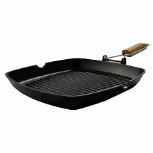 Сковорода-гриль 24*24 см. h=3,8 см. алюминевая рифленая с деревянной ручкой Abert /1/6/
