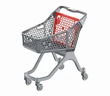 Тележка покупательская пластиковая EuroposGroup SURF S серая, задняя стенка красная (RAL 2002)