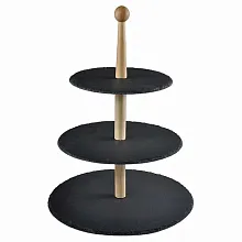 Этажерка 3-х ярусная d=20/25/30 см. h=38,5 см. деревянное основание, черная, сланец MGprof /1/5/