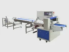 Горизонтальная упаковочная машина Hualian Machinery DXDZ-600XD (3 servo, лент. 250 мм, рег. форм., min bag L 180, H 120, трансп.попереч.запайки)