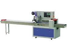 Горизонтальная упаковочная машина Hualian Machinery DXDZ-600D (H-120 mm, L 180-500mm, шаг толкателей 400mm, транспортер на узле поперечной запайки)