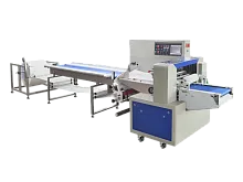 Автоматическая горизонтальная упаковочная машина Hualian Machinery DXDZ-350XD под ВПП (3 servo, лент.150 мм, рег.форм., min bag L 120, H 50)