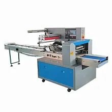Горизонтальная упаковочная машина Hualian Machinery DXDZ-600D (3 servo, рег. форм. 100-250 мм, min bag L 150, S 450, H 120, трансп.попереч.запайки)