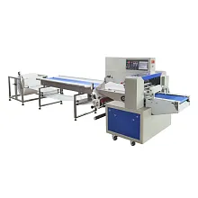 Автоматическая горизонтальная упаковочная машина Hualian Machinery DXDZ-600XD под ВПП (3 servo, лент. 250 мм, рег. форм., min bag L 130, H 120)