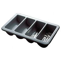 Емкость для столовых приборов 4 секции 53*32,5 см. пласт. серая APS /1/
