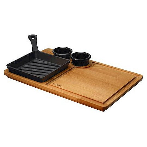 Сковорода-гриль 16*16 см. на дерев. подставке, чугун черная LAVA "ECO" /1/