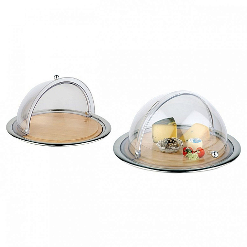 Поднос для сыра d=45 см. нерж+дерев. с крышкой Roll-Top APS