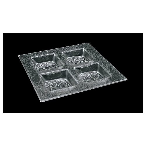 Тарелка квадратная 300*300 мм. 4-х секционная прозрачное стекло 3D /1/