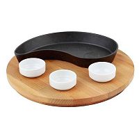 Сковорода для фахитос 20*10 см. овальная "полумесяц", подставка дерево (чашки не вкл.) LAVA