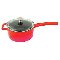 Сотейник 1,0 л. чугун d=16 см. красная, крышка стекло LAVA
