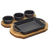 Сковорода-мини порционная 12*15 см. на деревянной подставке, чугун, черная LAVA /1/