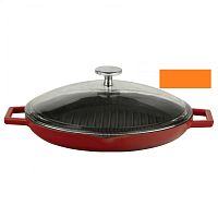 Сковорода-гриль d=30 см. чугун, оранжевая, ручка металл с крышк.LAVA