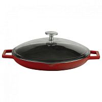 Сковорода d=30 см. чугун, красная, крышка стекло LAVA