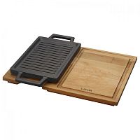 Сковорода-гриль 22*15 см. с 2-мя ручками, на дерев. подставке, чугун, черный "ECO" LAVA