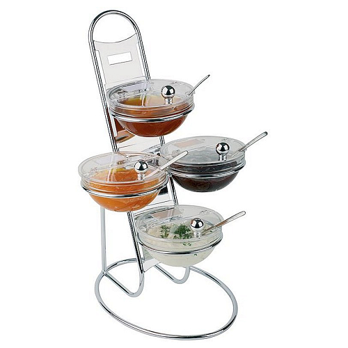 Подставка 30*23 см. h=48 см. с 4 емк. с крышк. d=14 см. нерж.+стекло APS