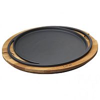 Сковорода порц. d=28 см. чугун, черная, подставка дерево LAVA