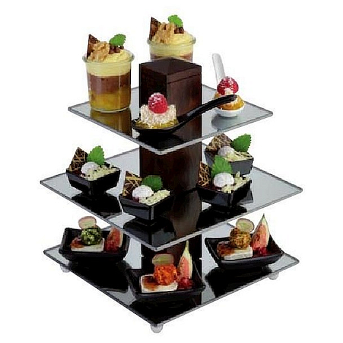 Этажерка 3-х ярусная 25*25 см. h=30,5 см. для комплиментов, стекло+дерево APS /1/