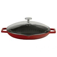 Сковорода-гриль d=30 см. чугун, красная, ручка металл, крышка стекло LAVA