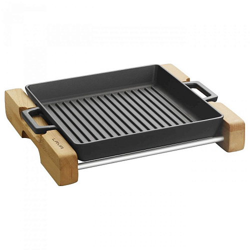 Сковорода-гриль 26*26 см. с 2-мя ручками, чугун, черная на подставке "ECO" LAVA