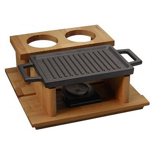 Сковорода-гриль 22*15 см. с 2-мя ручками, на дерев.подставке, чугун "ECO" LAVA