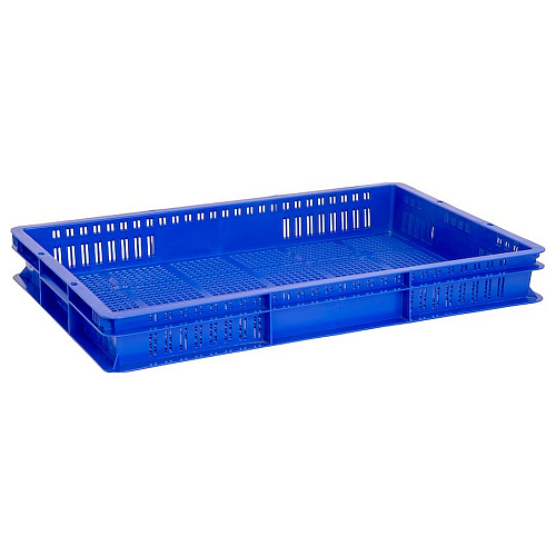 Ящик 600*400*75 мм. для хранения продуктов прямой, перфорир. синий /1/