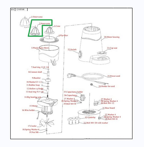 Насадка (конус) внутренняя (#2-inner cone) для соковыжималки т.м. EKSI серии J, мод. J-50