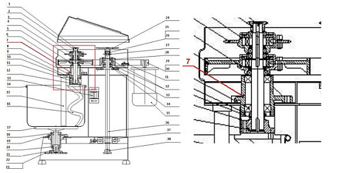 Корпус опорного узла вала #7(35) д/машин тестомесильных т.м.EKSI серии EH,мод.EH-40-2v/-50-2v/-60-2v